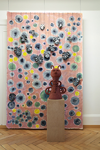 Dimitrina Sevova, Peperudcho (Mayfly) with Dreamy Monstera Painting, 2025. Exhibition view in Interwoven Existences: The Poetry of Nature, Beletage Art Space, Zürich