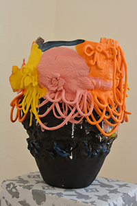 Dimitrina Sevova, Vessel. Ceramic, stoneware, engobed, black and Ming porcelain, glazed, fired, hand-built unique piece